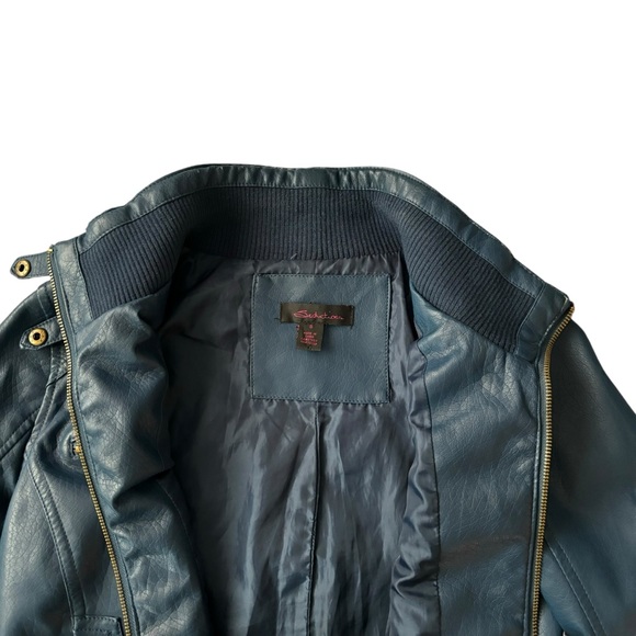 Moto Style Blue Faux Leather Jacket, Lined, Small Excellent Condition - Picture 10 of 15